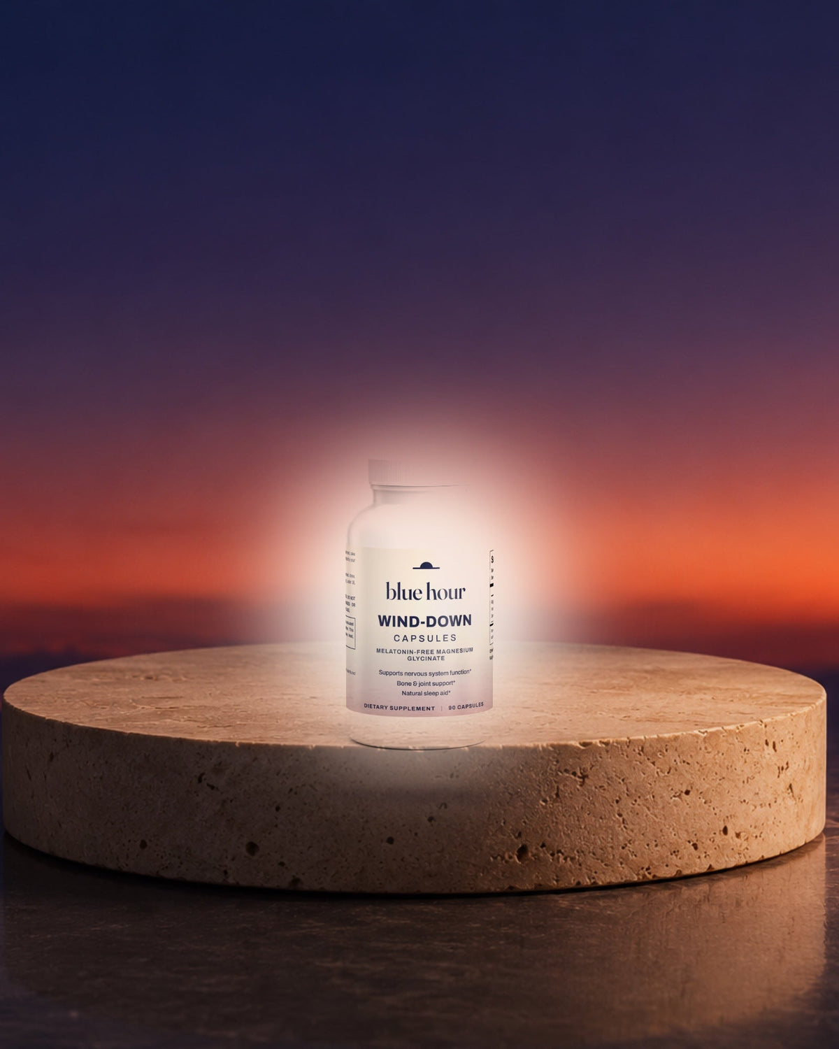 Wind-Down Capsules on stone at dusk